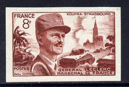 France 1953-54 General Leclerc Commemoration 8f red-brown imperf mounted mint as SG 1353a, stamps on , stamps on  stamps on personalities, stamps on  stamps on militaria