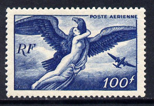 France 1946-47 Air 100f ultramarine unmounted mint SG 969, stamps on aviation