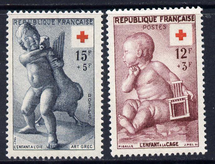 France 1955 Red Cross Fund perf set of 2 unmounted mint SG 1274-75, stamps on red cross