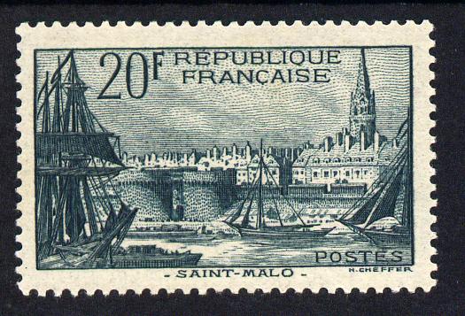 France 1938-39 St Malo 20f green unmounted mint but gum disturbed SG 601, stamps on tourism