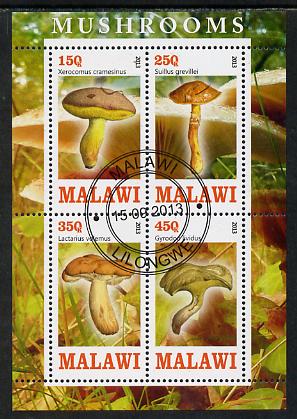 Malawi 2013 Fungi #4 perf sheetlet containing 4 values fine cds used, stamps on , stamps on  stamps on fungi