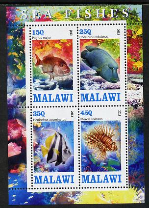 Malawi 2013 Fish #1 perf sheetlet containing 4 values unmounted mint, stamps on , stamps on  stamps on fish