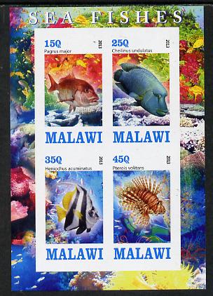 Malawi 2013 Fish #1 imperf sheetlet containing 4 values unmounted mint, stamps on , stamps on  stamps on fish