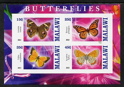 Malawi 2013 Butterflies #1 imperf sheetlet containing 4 values unmounted mint, stamps on , stamps on  stamps on butterflies