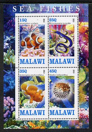Malawi 2013 Fish #2 perf sheetlet containing 4 values unmounted mint, stamps on fish