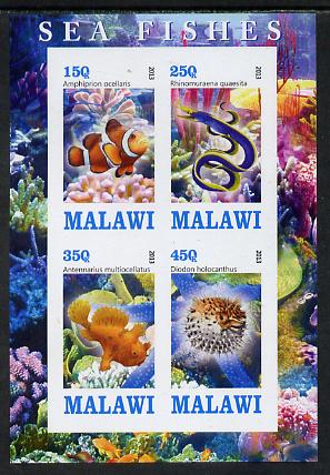 Malawi 2013 Fish #2 imperf sheetlet containing 4 values unmounted mint, stamps on , stamps on  stamps on fish