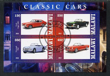 Malawi 2013 Classic Cars #1 perf sheetlet containing 4 values fine cds used, stamps on cars