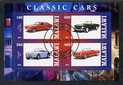 Malawi 2013 Classic Cars #1 perf sheetlet containing 4 values fine cds used, stamps on cars