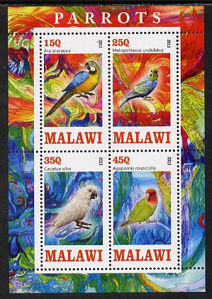 Malawi 2013 Parrots perf sheetlet containing 4 values unmounted mint, stamps on , stamps on  stamps on birds, stamps on  stamps on parrots