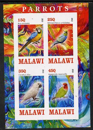 Malawi 2013 Parrots imperf sheetlet containing 4 values unmounted mint, stamps on birds, stamps on parrots