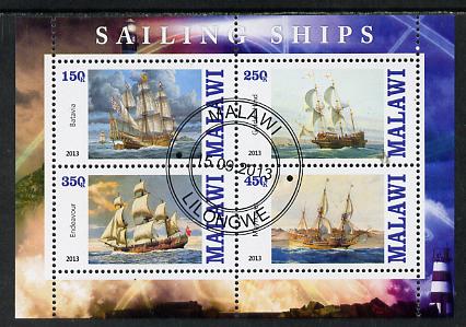 Malawi 2013 Sailing Ships #2 perf sheetlet containing 4 values fine cds used, stamps on ships