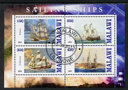 Malawi 2013 Sailing Ships #2 perf sheetlet containing 4 values fine cds used, stamps on , stamps on  stamps on ships