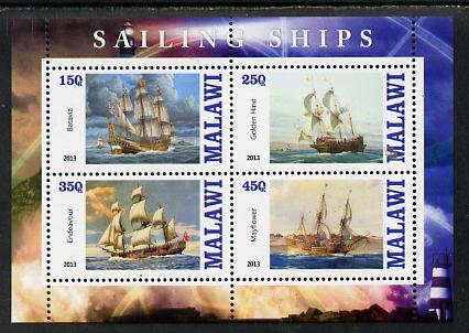 Malawi 2013 Sailing Ships #2 perf sheetlet containing 4 values unmounted mint, stamps on , stamps on  stamps on ships