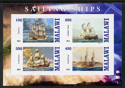 Malawi 2013 Sailing Ships #2 imperf sheetlet containing 4 values unmounted mint, stamps on , stamps on  stamps on ships