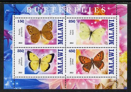 Malawi 2013 Butterflies #2 perf sheetlet containing 4 values unmounted mint, stamps on , stamps on  stamps on butterflies