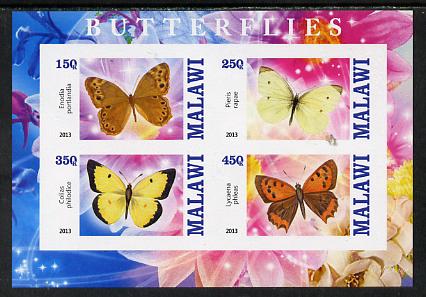 Malawi 2013 Butterflies #2 imperf sheetlet containing 4 values unmounted mint, stamps on , stamps on  stamps on butterflies