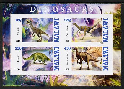 Malawi 2013 Dinosaurs #2 imperf sheetlet containing 4 values unmounted mint, stamps on , stamps on  stamps on dinosaurs