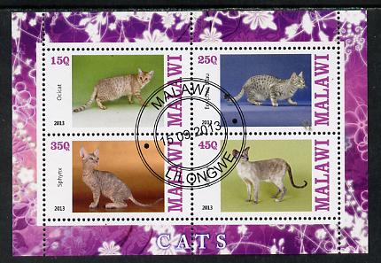 Malawi 2013 Domestic Cats #2 perf sheetlet containing 4 values fine cds used, stamps on cats