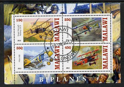 Malawi 2013 Biplanes perf sheetlet containing 4 values fine cds used, stamps on , stamps on  stamps on aviation