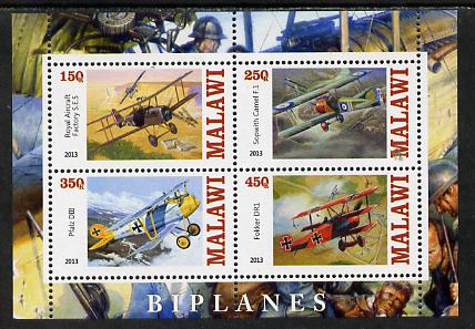 Malawi 2013 Biplanes perf sheetlet containing 4 values unmounted mint, stamps on aviation