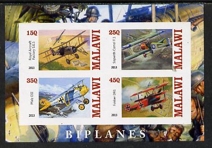 Malawi 2013 Biplanes imperf sheetlet containing 4 values unmounted mint, stamps on , stamps on  stamps on aviation