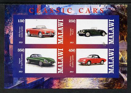 Malawi 2013 Classic Cars #3 imperf sheetlet containing 4 values unmounted mint, stamps on cars