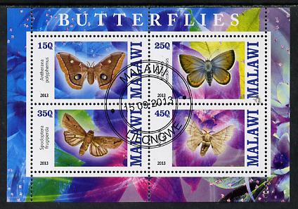 Malawi 2013 Butterflies #3 perf sheetlet containing 4 values fine cds used, stamps on butterflies