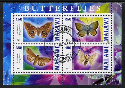 Malawi 2013 Butterflies #3 perf sheetlet containing 4 values fine cds used, stamps on , stamps on  stamps on butterflies