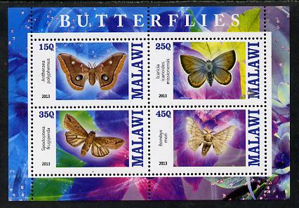 Malawi 2013 Butterflies #3 perf sheetlet containing 4 values unmounted mint, stamps on , stamps on  stamps on butterflies