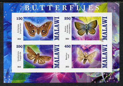 Malawi 2013 Butterflies #3 imperf sheetlet containing 4 values unmounted mint, stamps on , stamps on  stamps on butterflies