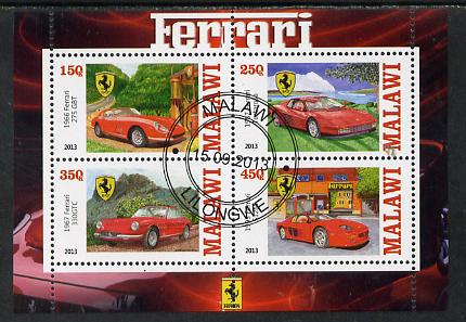 Malawi 2013 Ferrari Cars #2 perf sheetlet containing 4 values fine cds used, stamps on cars, stamps on ferrari