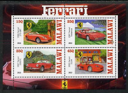 Malawi 2013 Ferrari Cars #2 perf sheetlet containing 4 values unmounted mint, stamps on cars, stamps on ferrari