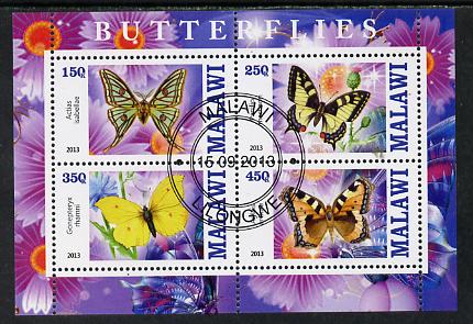 Malawi 2013 Butterflies #4 perf sheetlet containing 4 values fine cds used, stamps on butterflies