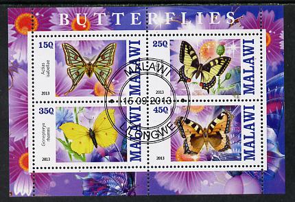 Malawi 2013 Butterflies #4 perf sheetlet containing 4 values fine cds used, stamps on , stamps on  stamps on butterflies