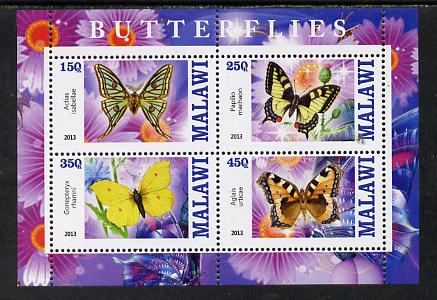 Malawi 2013 Butterflies #4 perf sheetlet containing 4 values unmounted mint, stamps on butterflies