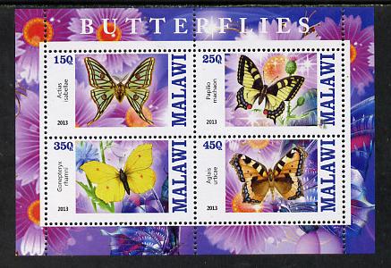 Malawi 2013 Butterflies #4 perf sheetlet containing 4 values unmounted mint, stamps on , stamps on  stamps on butterflies