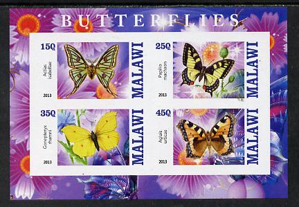 Malawi 2013 Butterflies #4 imperf sheetlet containing 4 values unmounted mint, stamps on , stamps on  stamps on butterflies