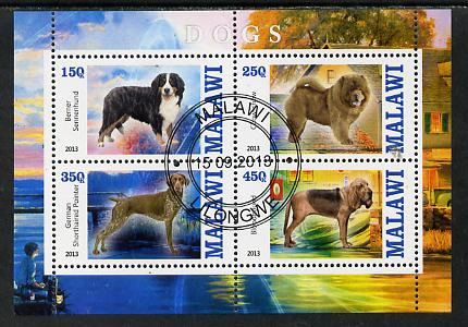 Malawi 2013 Dogs #2 perf sheetlet containing 4 values fine cds used, stamps on , stamps on  stamps on dogs