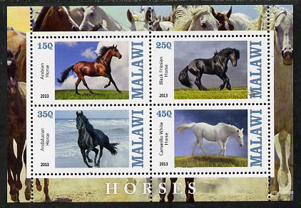 Malawi 2013 Horses perf sheetlet containing 4 values unmounted mint, stamps on , stamps on  stamps on horses