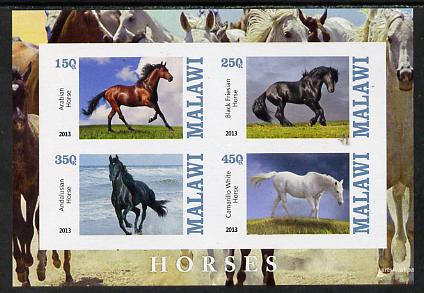 Malawi 2013 Horses imperf sheetlet containing 4 values unmounted mint, stamps on , stamps on  stamps on horses