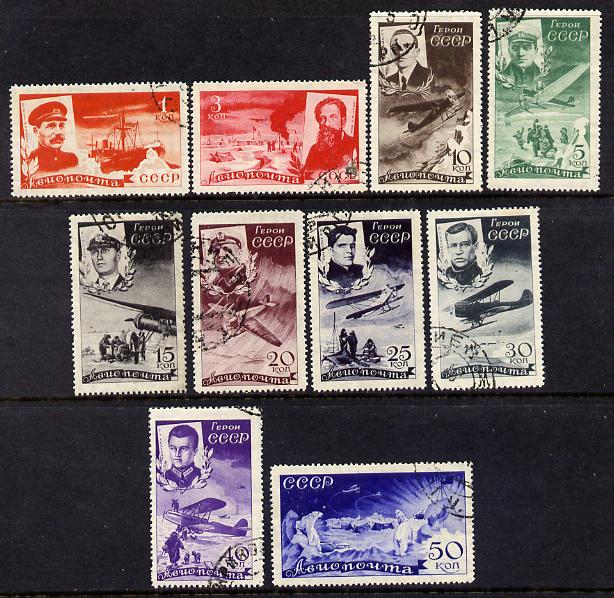 Russia 1935 Rescue of Chelyuskin Expedition set of 10 fine used SG 678-87, stamps on ships, stamps on polar