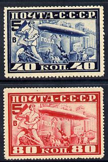 Russia 1930 Graf Zeppelin perf set of 2 mounted mint SG 574-75, stamps on aviation, stamps on airships