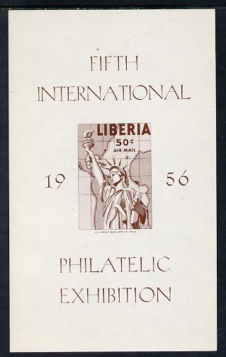 Liberia 1956 Fifth Int Stamp Exhibition imperf m/sheet proof in brown only unmounted mint similar to SG MS 783, stamps on , stamps on  stamps on stamp exhibitions, stamps on  stamps on americana, stamps on  stamps on statue of liberty, stamps on  stamps on 