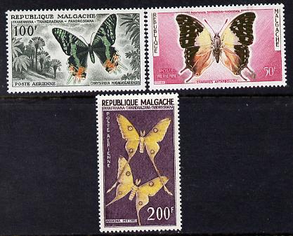 Malagasy Republic 1960 Butterflies 50f, 100f & 200f values from the def set (SG 19-21) unmounted mint*, stamps on butterflies