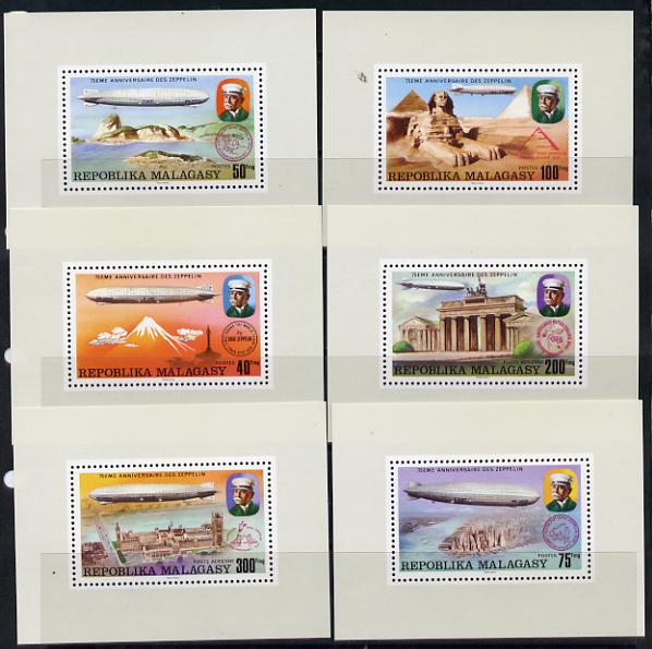 Malagasy Republic 1976 75th Anniversay of Zeppelin set of 6 individual perf deluxe sheets unmounted mint as SG 346-51, stamps on aviation, stamps on zeppelins, stamps on airships