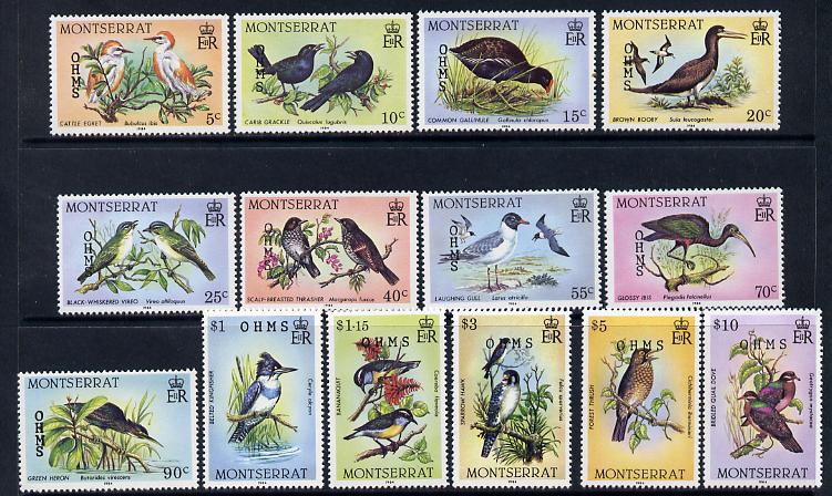 Montserrat 1985 Birds definitive set complete - 14 values overprinted OHMS unmounted mint SG O62-75, stamps on birds