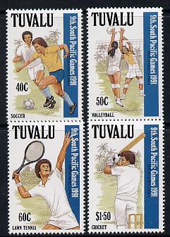 Tuvalu 1991 South Pacific Games perf set of 4 unmounted mint SG 609-12, stamps on , stamps on  stamps on sport, stamps on  stamps on tennis, stamps on  stamps on cricket, stamps on  stamps on football, stamps on  stamps on volleyball