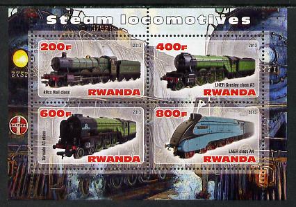 Rwanda 2013 Steam Locos #1 perf sheetlet containing 4 values unmounted mint, stamps on , stamps on  stamps on railways