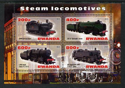 Rwanda 2013 Steam Locos #2 perf sheetlet containing 4 values unmounted mint, stamps on , stamps on  stamps on railways