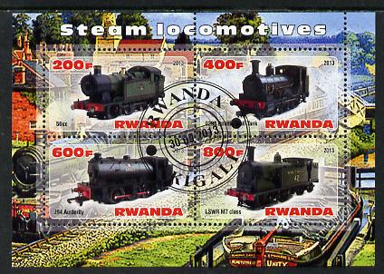 Rwanda 2013 Steam Locos #5 perf sheetlet containing 4 values fine cto used, stamps on , stamps on  stamps on railways